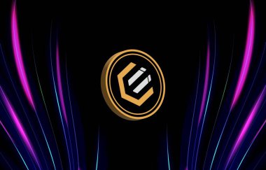 Dijital arka planda destansı nakit-destansı şifreli para birimi görüntüsü. 3d illüstrasyon.