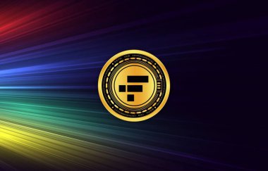 Dijital arkaplanda ftx token-ftt şifreli para birimi logoları. 3d illüstrasyon.
