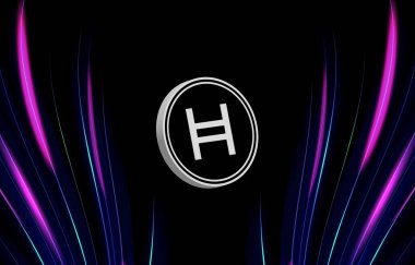 Dijital arkaplanda hedera hashgraph-hbar şifreli para birimi resimleri. 3d illüstrasyon.