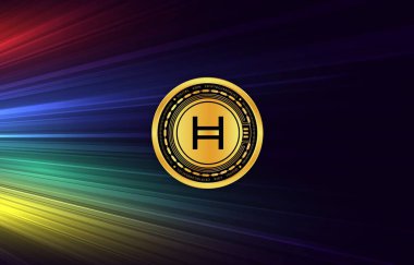 Dijital arkaplanda hedera hashgraph-hbar şifreli para birimi resimleri. 3d illüstrasyon.