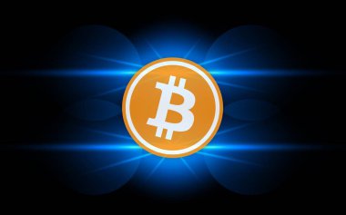 Dijital arkaplandaki bitcoin-btc logosunun görüntüleri. 3d illüstrasyon.