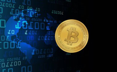 Dijital arkaplandaki bitcoin-btc logosunun görüntüleri. 3d illüstrasyon.