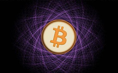 Dijital arkaplandaki bitcoin-btc logosunun görüntüleri. 3d illüstrasyon.