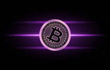 Dijital arkaplandaki bitcoin-btc logosunun görüntüleri. 3d illüstrasyon.