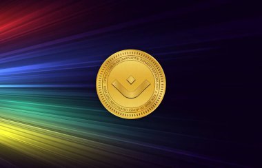 Dijital arkaplanda mantra-om kripto para birimi logoları. 3d illüstrasyon.