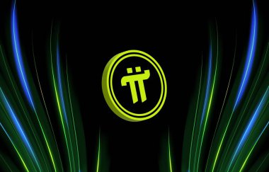 Dijital arkaplanda Pi-Ağ para şifreli para birimi resmi. 3d illüstrasyon.