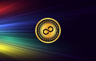 Dijital arkaplanda çokgen-matik kripto para birimi resimleri. 3d illüstrasyon.