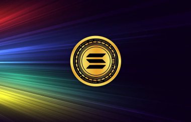 Dijital arkaplanda solana-sol sanal para birimi resmi. 3d illüstrasyon