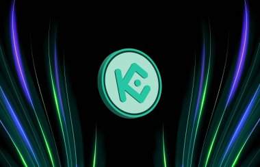 dijital arkaplanda kucoin-kcs şifreli para birimi resimleri. 3d illüstrasyon.
