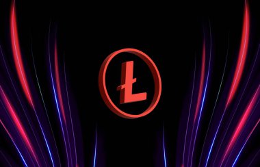 Dijital arkaplanda Litecoin-ltc şifreli para birimi logoları. 3d illüstrasyon.