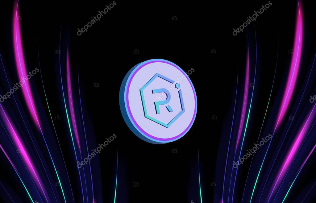 Raydium-ray virtual currency image in the digital background. 3d illustrations.