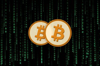 Dijital arkaplandaki bitcoin-btc logosunun görüntüleri. 3d illüstrasyon.