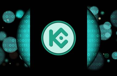 dijital arkaplanda kucoin-kcs şifreli para birimi resimleri. 3d illüstrasyon.