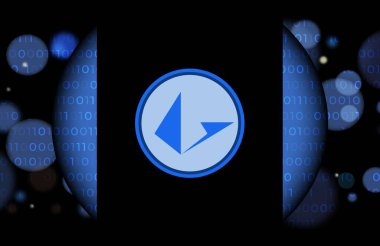 Dijital arkaplanda Loopring-lrc şifreli para birimi logoları. 3d illüstrasyon.