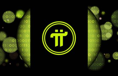 Dijital arkaplanda Pi-Ağ para şifreli para birimi resmi. 3d illüstrasyon.