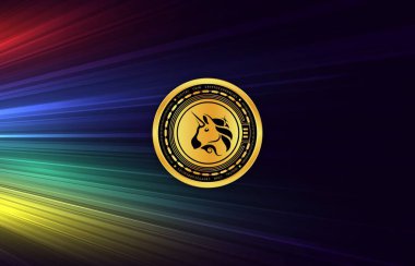 Uniswap-uni kripto para birimi görüntüleri. 3 boyutlu illüstrasyon. dijital paralar.