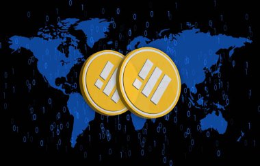Binance usd-busd dijital arkaplanda sanal para birimi resmi. 3d illüstrasyon.