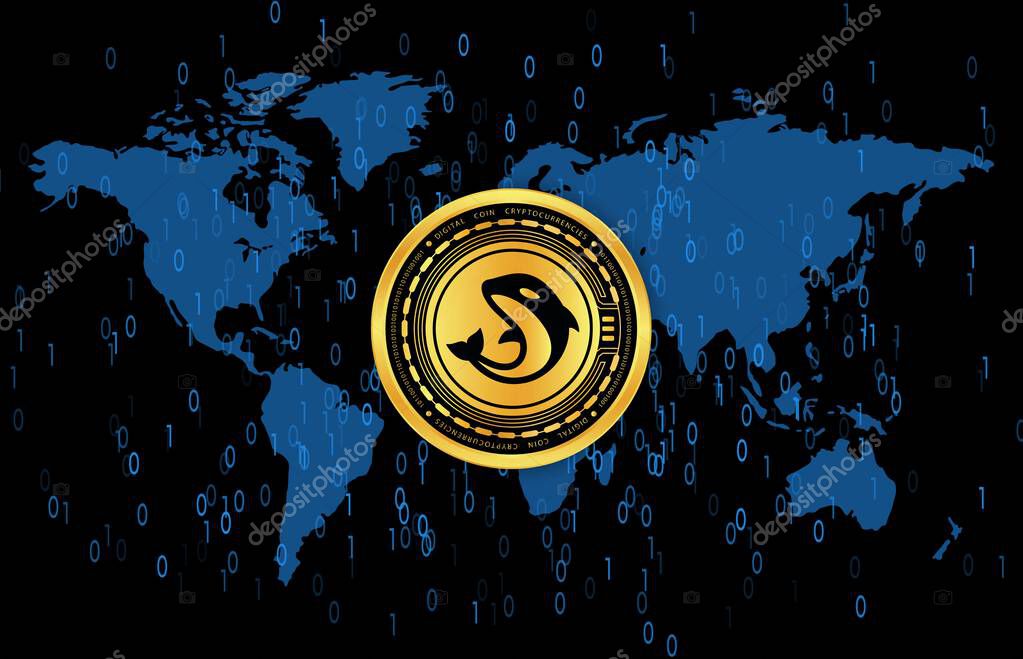 Orca cryptocurrency images on digital background. 3d illustrations.