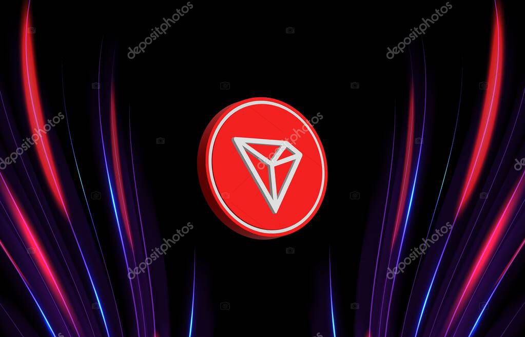 Images of tron-trx cryptocurrency on digital background. 3d illustrations.