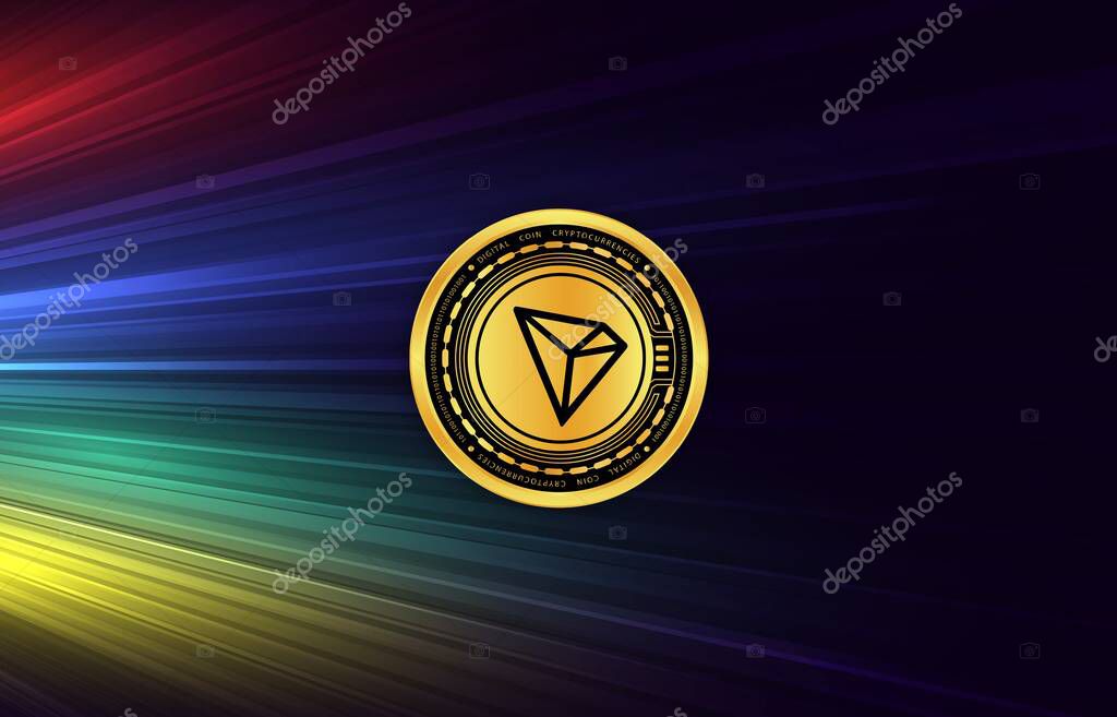 Images of tron-trx cryptocurrency on digital background. 3d illustrations.