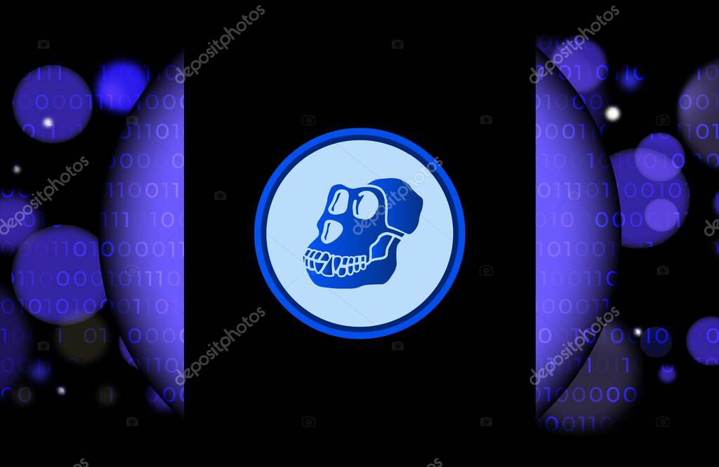 Image of apecoin virtual currency on a digital background. 3d illustration.
