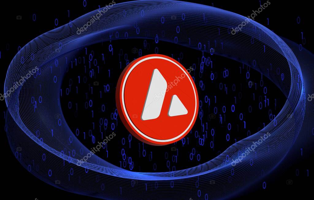 Avalanche-avax virtual currency image in the digital background. 3d illustrations.