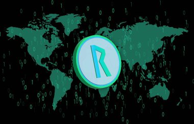 Dijital arkaplanda Thorchain rün kripto para birimi logoları var. 3d illüstrasyon.
