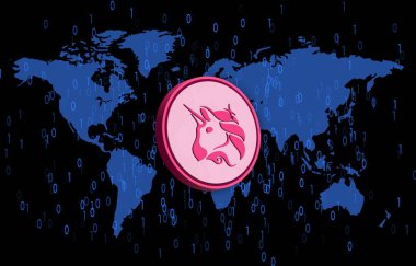 Uniswap-uni kripto para birimi görüntüleri. 3 boyutlu illüstrasyon. dijital paralar.