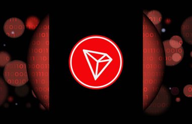 Dijital arkaplanda tron-trx kripto para birimi görüntüleri. 3d illüstrasyon.