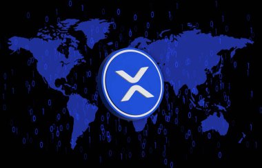 Dijital arkaplanda dalgalı-xrp sanal para birimi resimleri. 3d illüstrasyon.