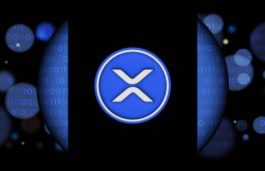 Dijital arkaplanda dalgalı-xrp sanal para birimi resimleri. 3d illüstrasyon.