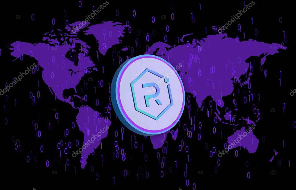 Raydium-ray virtual currency image in the digital background. 3d illustrations.