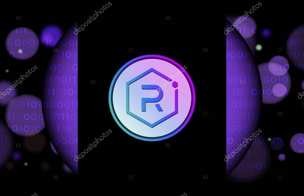 Raydium-ray virtual currency image in the digital background. 3d illustrations.