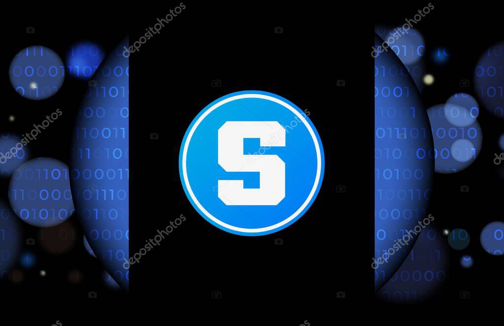 Sandbox-sand virtual currency logo on abstract background. 3d illustrations.