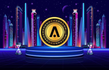 Dijital arkaplanda aion kripto para birimi resimleri. 3d illüstrasyon.