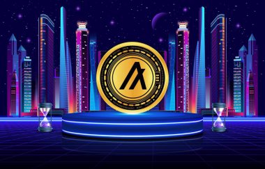Dijital arkaplanda Algorand-Algo şifreli para birimi resimleri. 3d illüstrasyon.