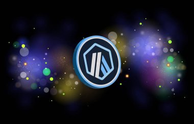 Arbitrum-yay sanal para biriminin dijital arkaplandaki görüntüsü. 3d illüstrasyon.