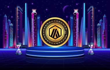 Arbitrum-yay sanal para biriminin dijital arkaplandaki görüntüsü. 3d illüstrasyon.