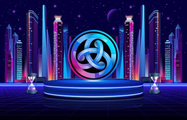 Dijital arka planda astar astar sikke logosu. 3d illüstrasyon.