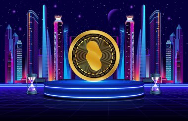 Dijital arkaplanda atmchain-atm sanal para birimi görüntüsü. 3d illüstrasyon.