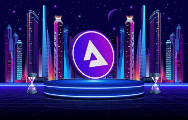 Dijital arkaplanda sesli sanal para birimi görüntüleri. 3d illüstrasyon.