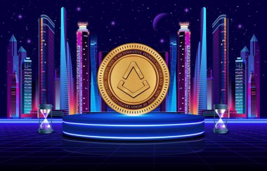 Dijital arkaplanda Eos sanal para birimi görüntüsü. 3B çizimler.