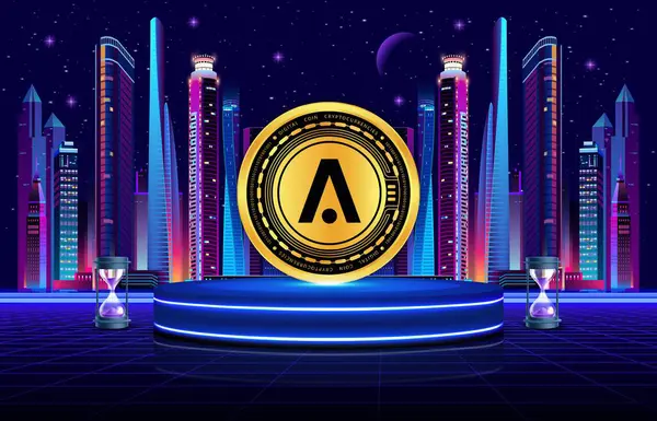 Dijital arkaplanda aion kripto para birimi resimleri. 3d illüstrasyon.