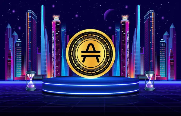 Dijital arkaplanda amfi kripto para birimi resimleri. 3d illüstrasyon.