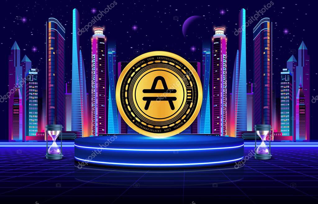 Amp cryptocurrency images on digital background. 3d illustrations.