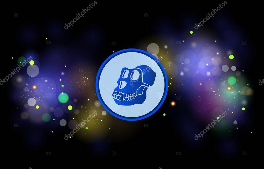 Image of apecoin virtual currency on a digital background. 3d illustration.