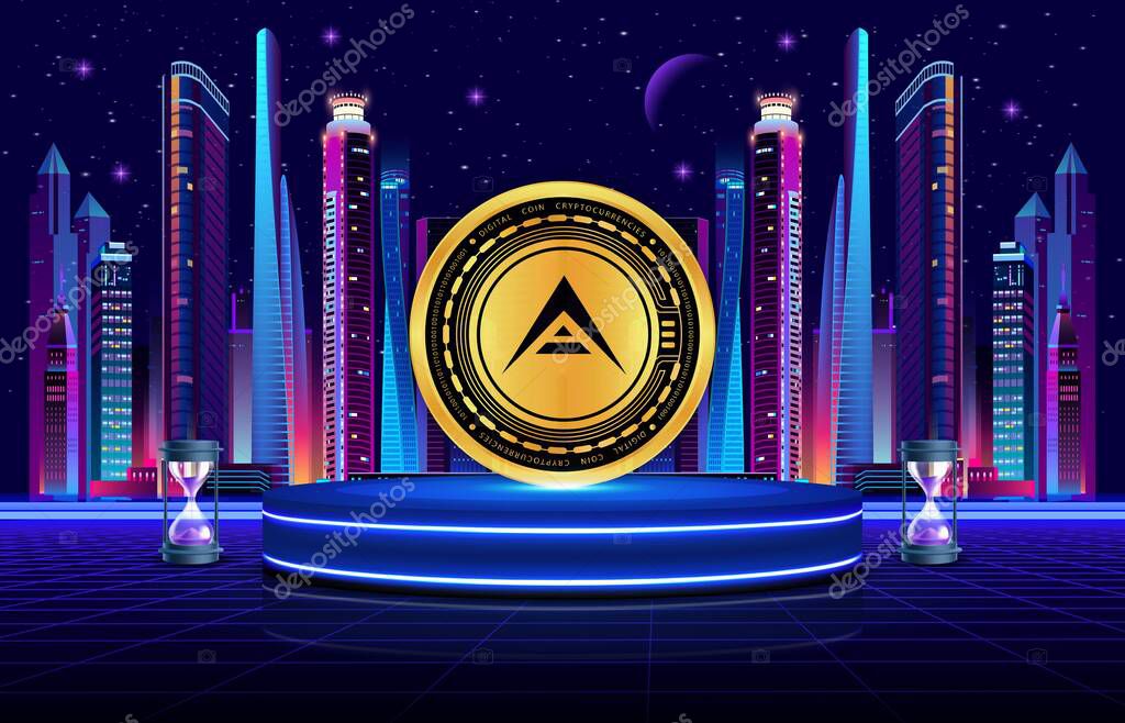 Ark virtual currency image in the digital background. 3d illustrations.