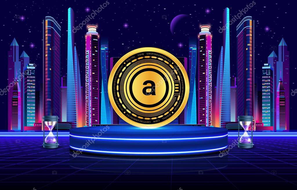 Arweave-ar  virtual currency image in the digital background. 3d illustrations.
