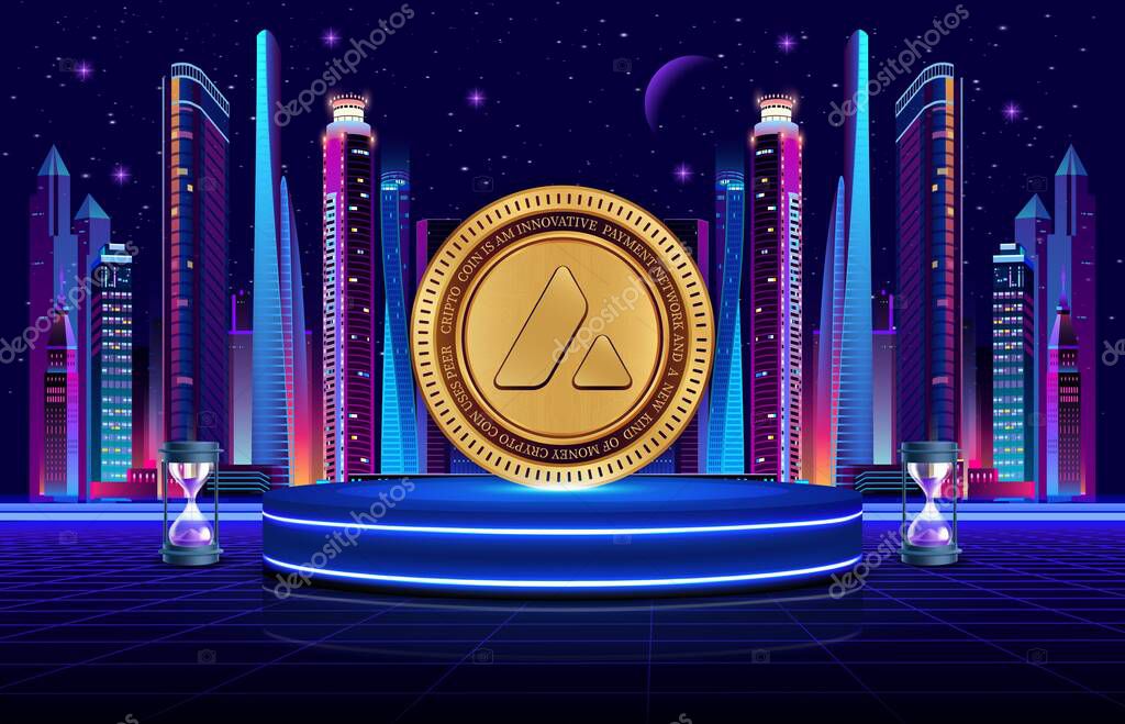 Avalanche-avax virtual currency image in the digital background. 3d illustrations.