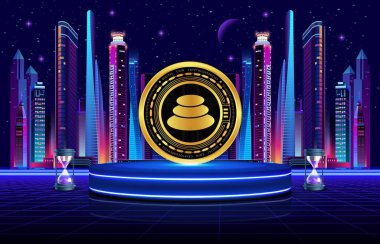 Dijital arkaplanda dengeleyici-bal sanal para birimi görüntüsü. 3d illüstrasyon.